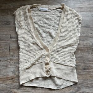 Vintage Knit Vest Medium Button Cream Crochet Layering Fall Nordic 90s 80s